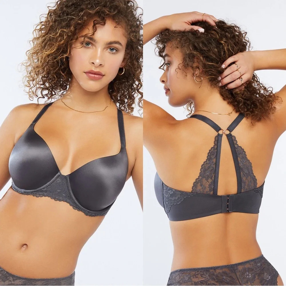Savage X Fenty By Rihanna Floral Lace Convertible Bra Blackened Grey Pearl
